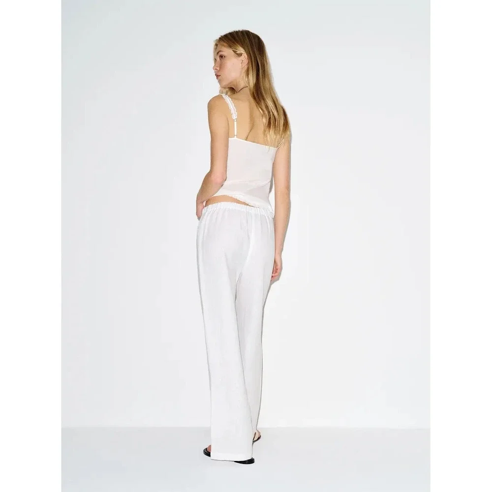Reformation Olina 100% Linen Pull On Drawstring Pant White XS Coastal Old Money